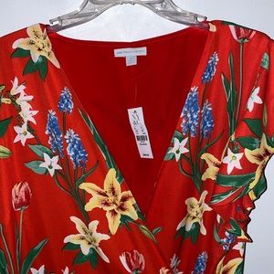 NWT NY & Co Red Floral Ruffle Wrap Dress Size XXL